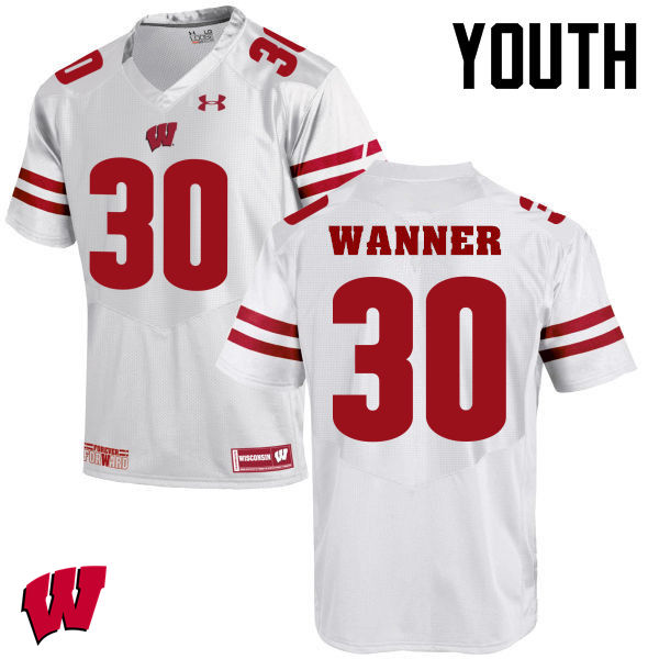 Wisconsin Badgers Youth #30 Coy Wanner NCAA Under Armour Authentic White College Stitched Football Jersey XR40D54EF